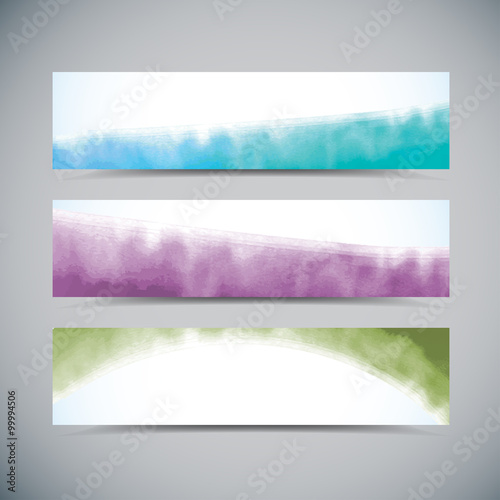 wide panoramic Watercolor background banners Set, vector illustration