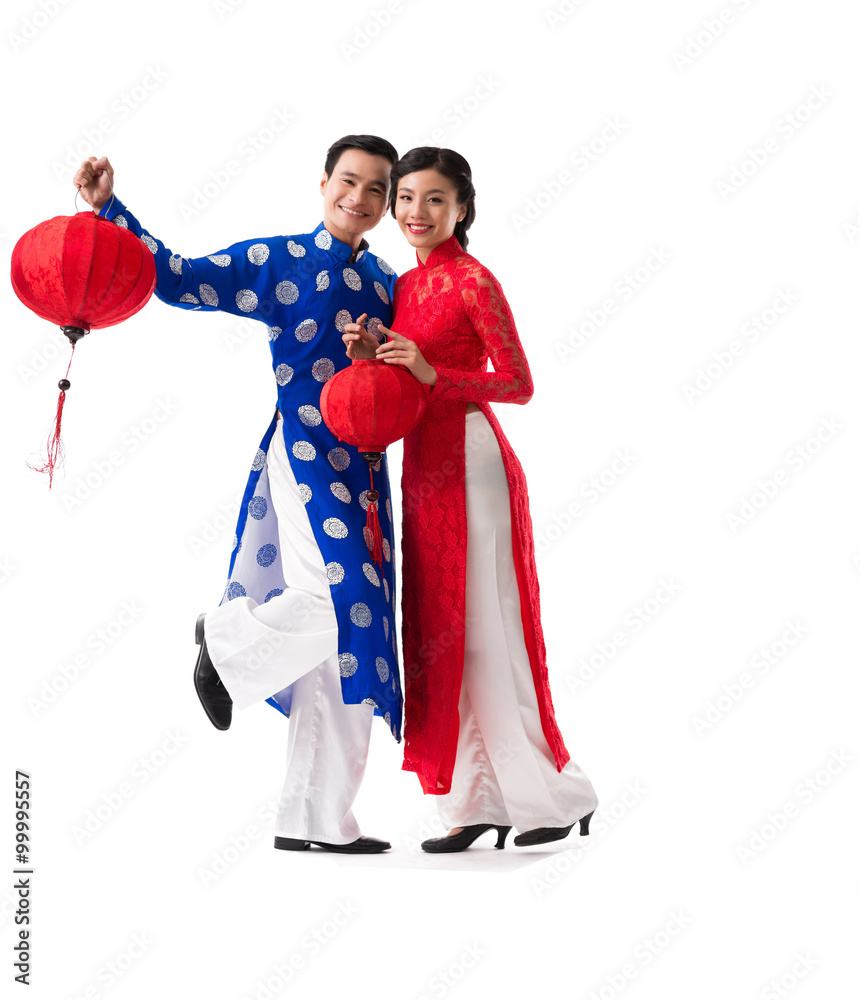 Couple with paper lanterns