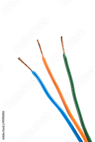 Electric cable ends, isolated on white. Colorful bundle of elect