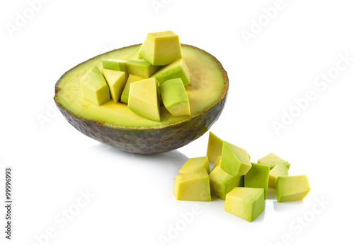 half and portion cut Avocado on white background