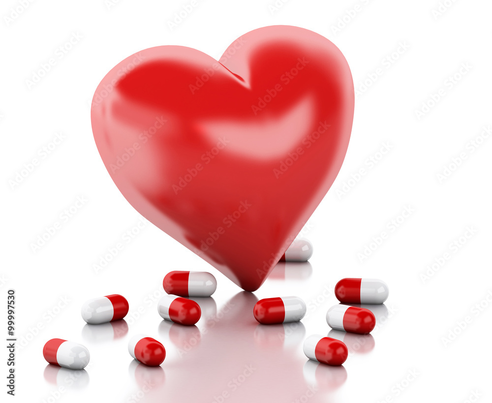 3d red heart with capsule. Love concept 3d red heart with capsule. Love concept