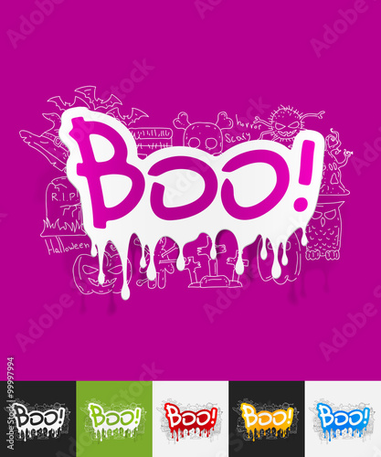 boo paper sticker with hand drawn elements