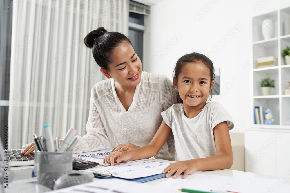 At workplace with mother At workplace with mother
