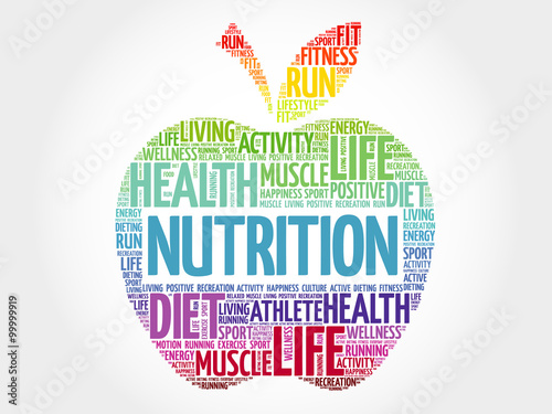 Nutrition apple word cloud, health concept