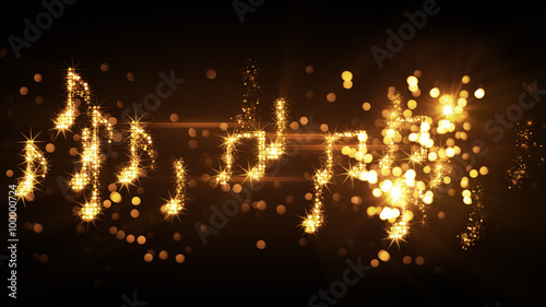 glittering music notes and fireworks