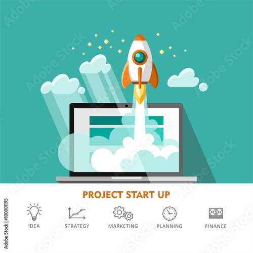 Rocket ship. Start Up. Flat design modern vector illustration concept of new business project start up development and launch a new innovation product on a market.
