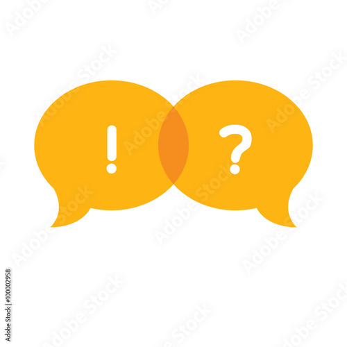 Speech Bubble with question mark and exclamation mark orange color vector design illustration 