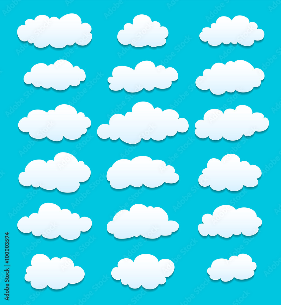 set of cartoon white clouds with shadows. vector set of cartoon white clouds with shadows. vector