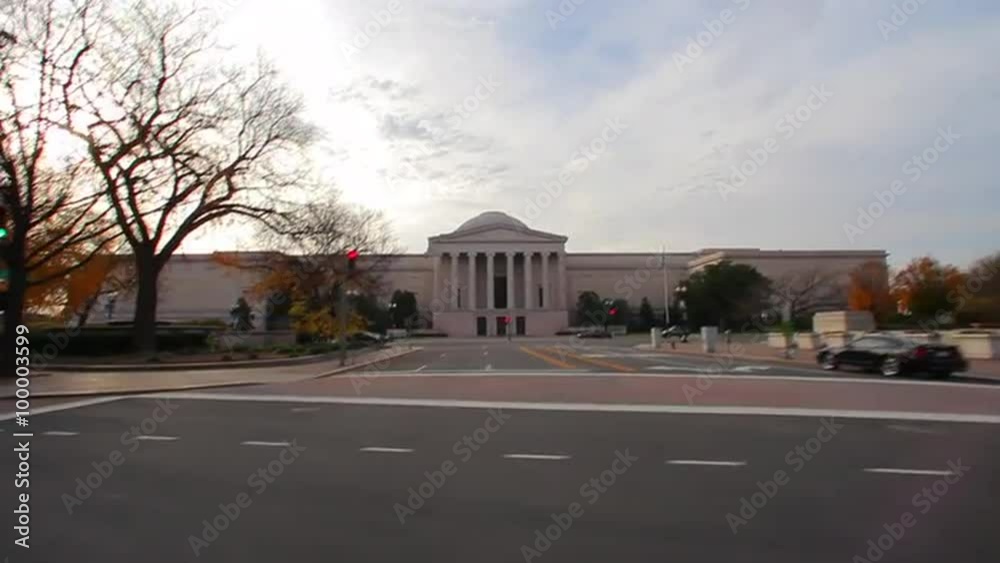 Dolly shot of a government building with pillars in Washington DC Dolly shot of a government building with pillars in Washington DC