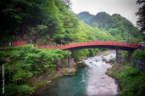 Long exposure of Shinkyo Bridge in Nikko, Japan. Wide angle