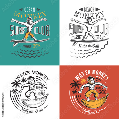Monkey surfing club emblem
