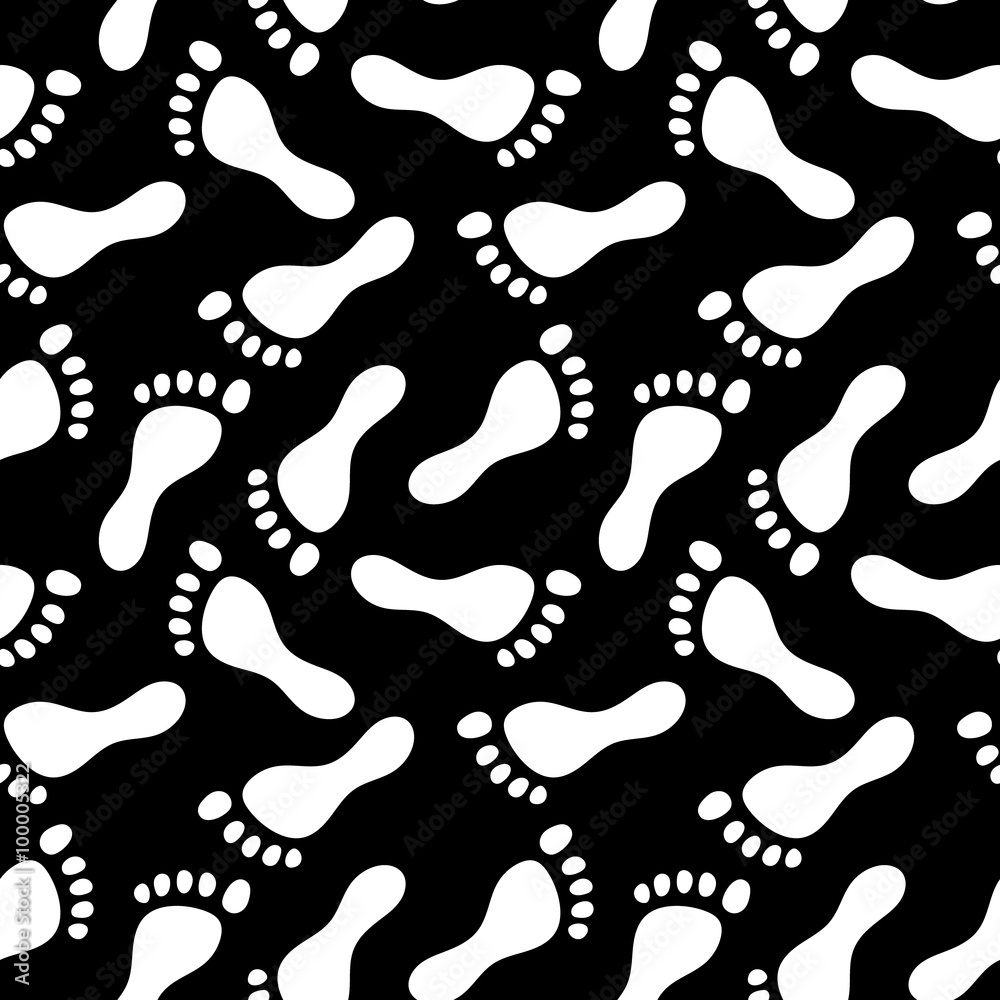 Footprints black and white seamless pattern, vector