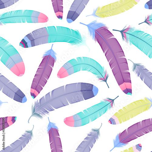 Vector Feather background, retro pattern, ethnic doodle collection, tribal design. Ink hand drawn illustration with different indian feathers on white background
