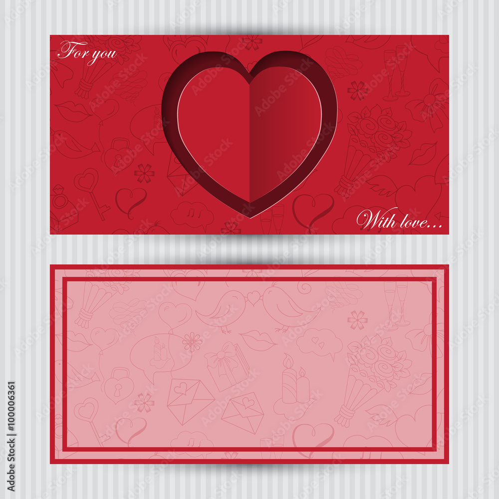 Card with red heart and love symbol