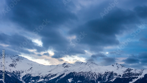 Sunset over winter Alps