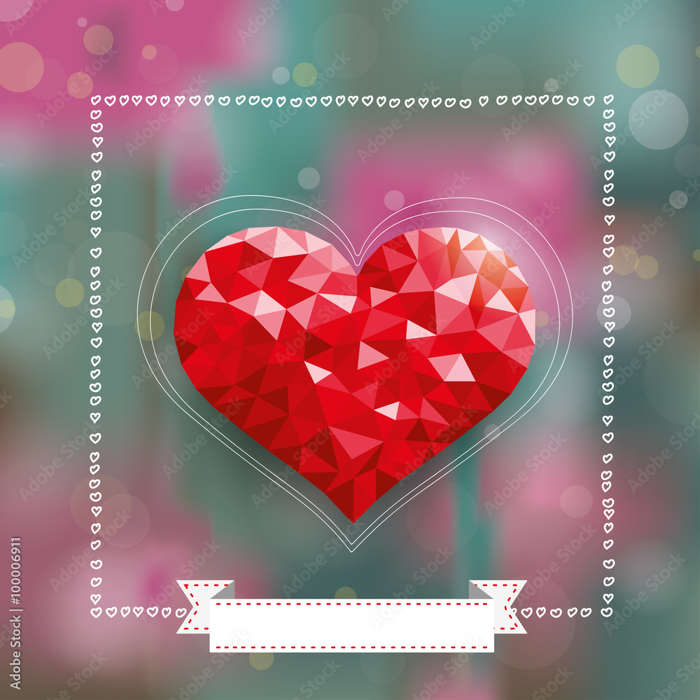 Low Poly Heart Ribbon Flowers Bokeh