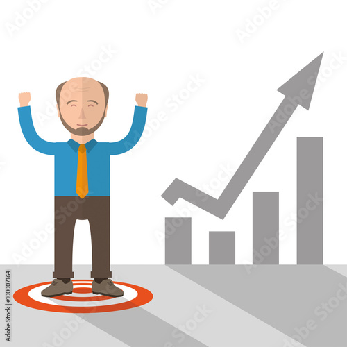 Cartoon Old Businessman Red Target Growing Chart