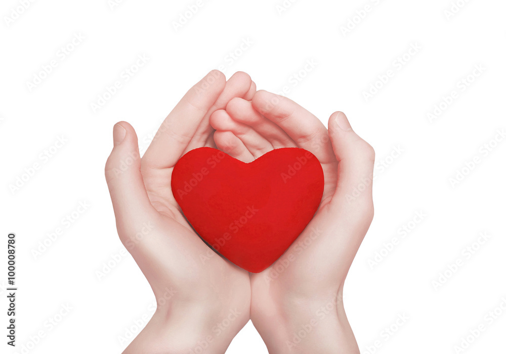 Red heart shape in hands. Valentine's day, charity and love conc Red heart shape in hands. Valentine's day, charity and love conc