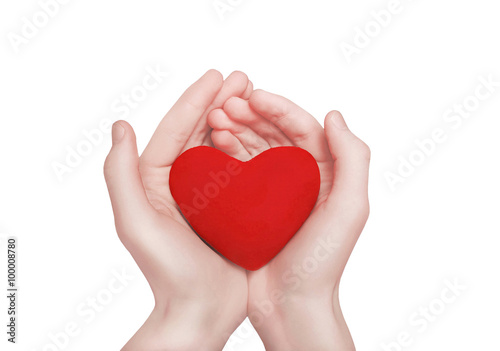 Red heart shape in hands. Valentine s day  charity and love conc