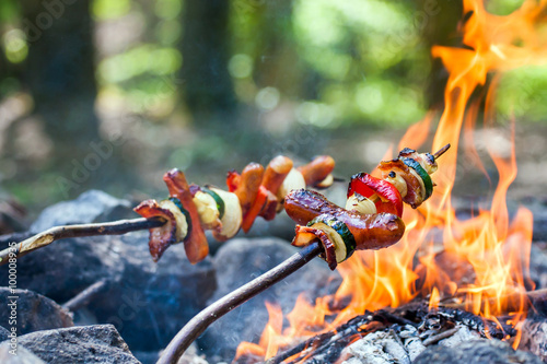 Hand made cooking on campfire. photo