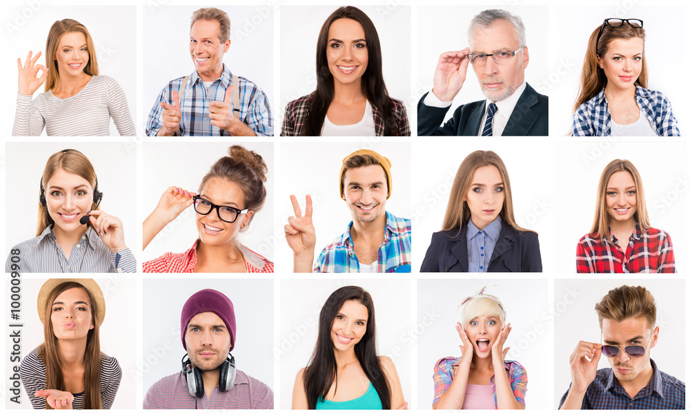 Collage of diverse people expressing different emotions Collage of diverse people expressing different emotions