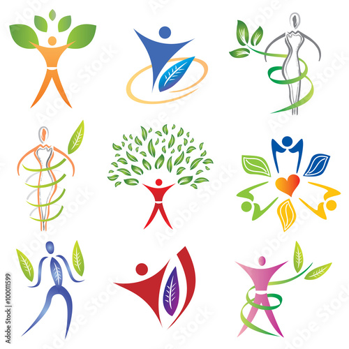 Ensemble d'Icones Corps / Silhouette et Feuille / Feuillage pour Design Logos