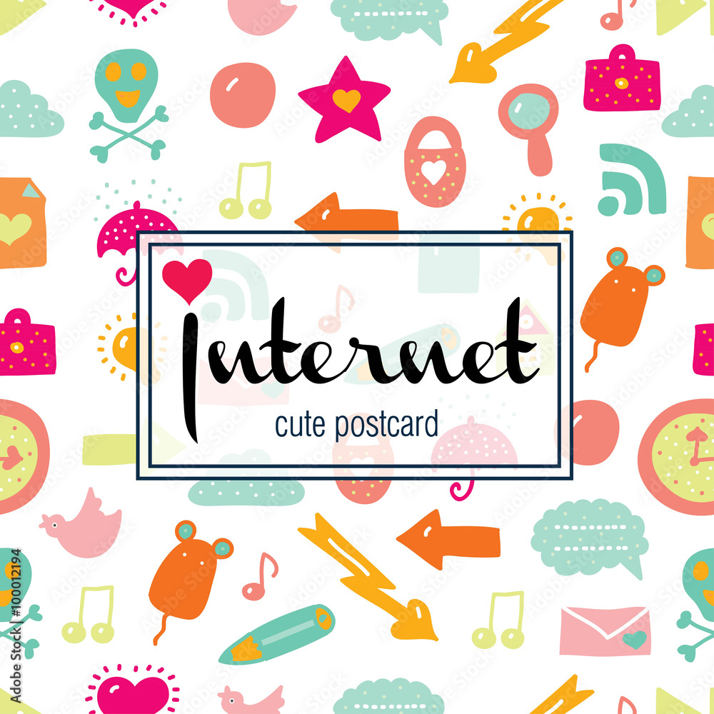Cute vector postcard. Funny icons. Cute vector postcard. Funny icons.