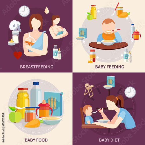 Baby Feeding 4 Flat Icons Square