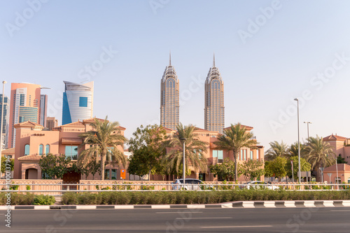 Photography Dubai skyline from the road