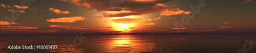 panorama of the sunset over the sea, the sea rising, the light over the sea, the sun among the clouds. © ustas