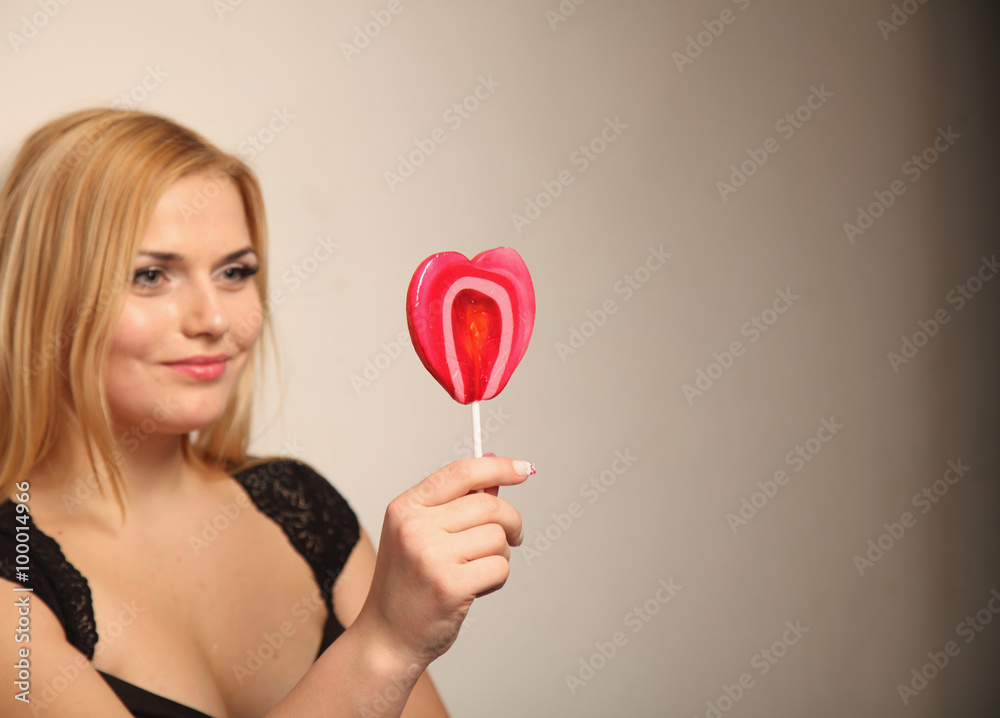 Beautiful woman with red heart