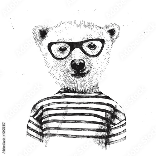 Hand drawn Illustration of dressed up hipster bear   photo