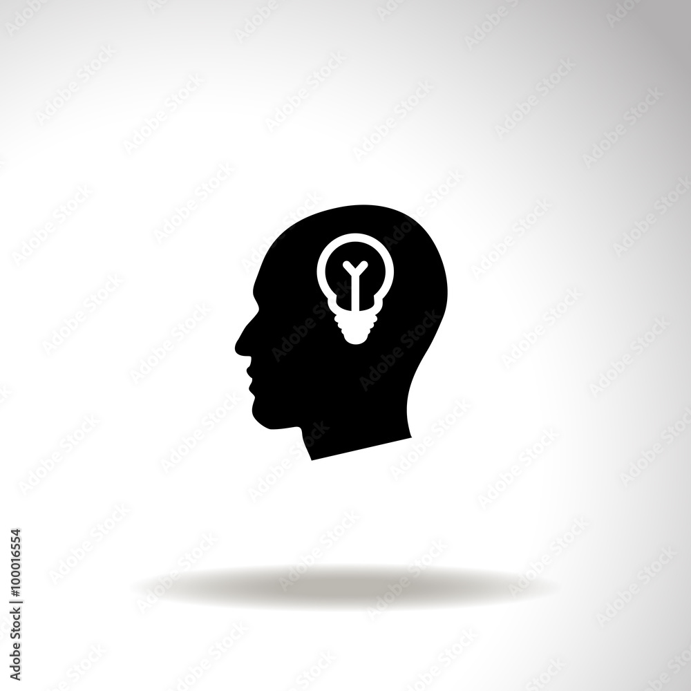 Human profile with bulb vector icon. Idea symbol. Human profile with bulb vector icon. Idea symbol.