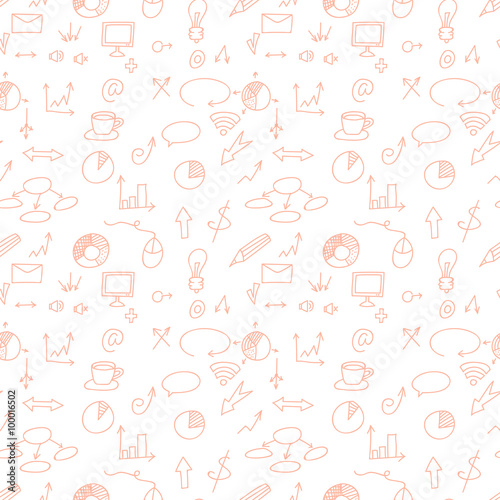 Social icons and business icons hand drawn seamless pattern . Doodle. Vector.