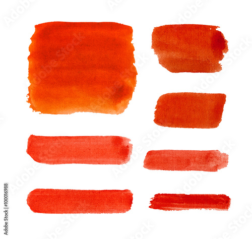 Watercolor red strokes isolated. 