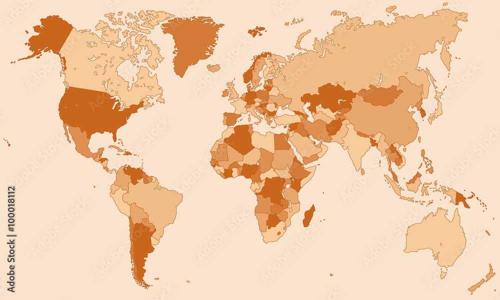 Weltkarte - einzelne Länder in Orange