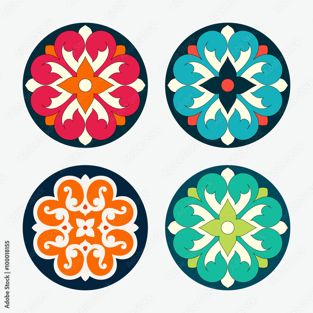 Set of vector ornamental round tiles