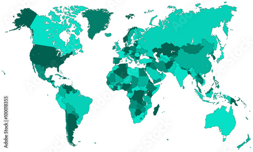Weltkarte - einzelne Länder in Türkis