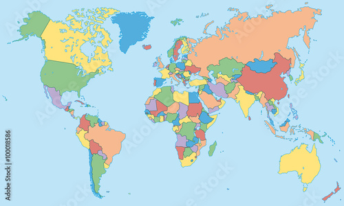 Weltkarte - einzelne L  nder in Farbe