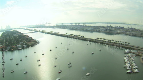 Aerial shot of a boat marina in Miami. photo