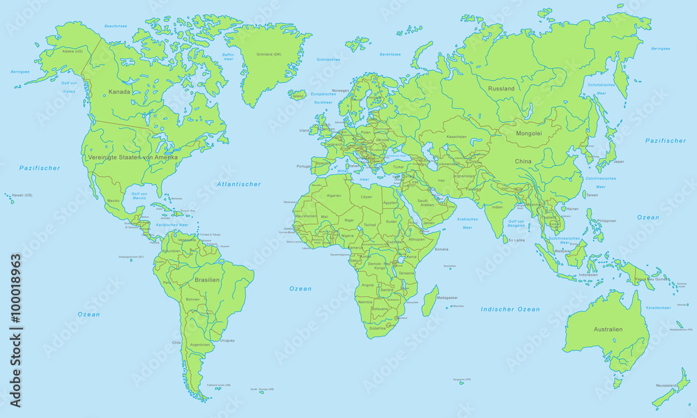 Fototapeta premium Mapa świata - zielona (wysoka szczegółowość)
