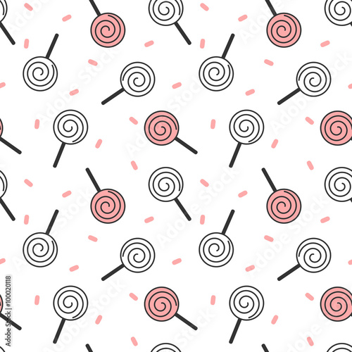 cartoon black and white lollipop seamless vector pattern background illustration