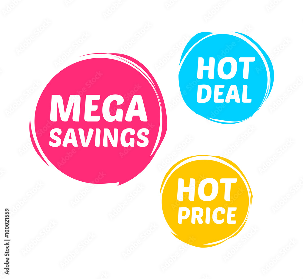 Mega Savings, Hot Deal & Hot Price Marks - obrazy, fototapety, plakaty 