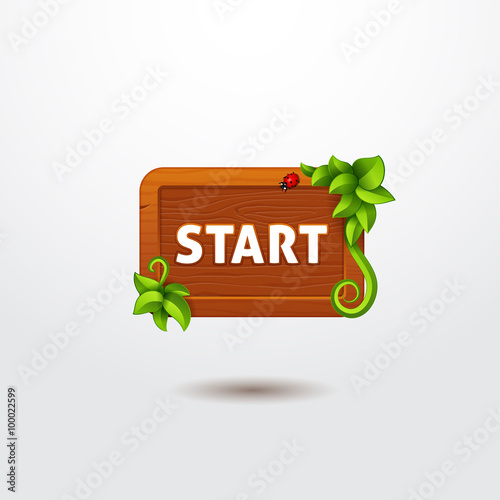 Game interface button start on wooden template