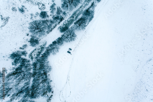 Aerial view in the winter landscape