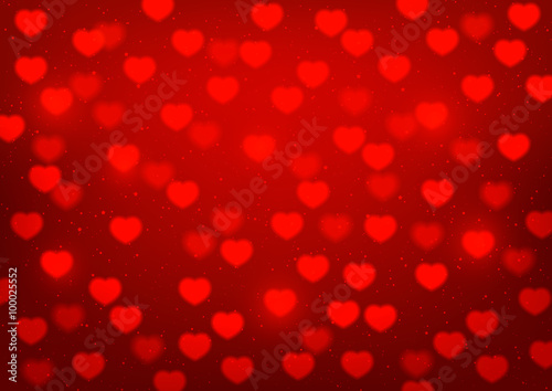 Shiny hearts on red background