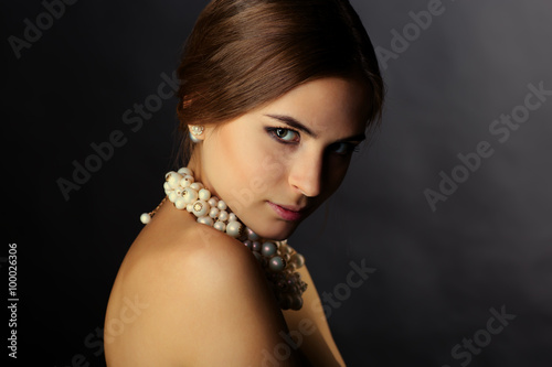 Fashion photo of beautiful lady wear elegant necklace