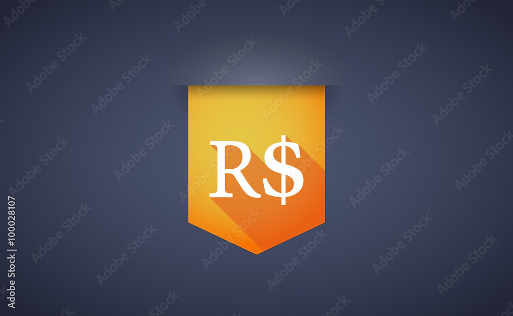 Long shadow ribbon icon with a brazillian real currency sign Long shadow ribbon icon with a brazillian real currency sign