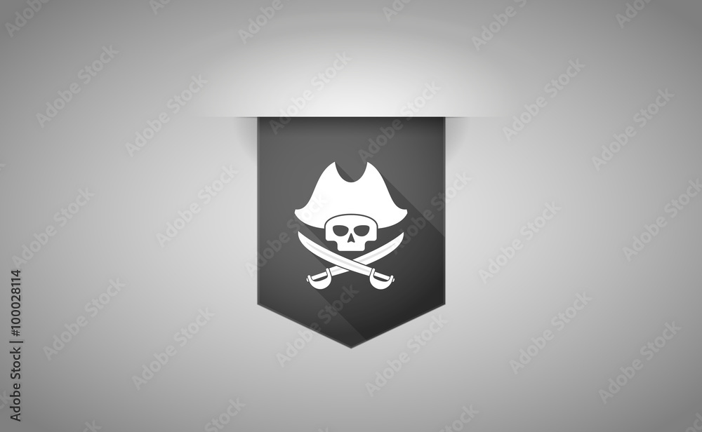 Long shadow ribbon icon with a pirate skull Long shadow ribbon icon with a pirate skull