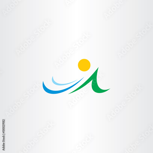 mountain river and sun vector icon element symbol
